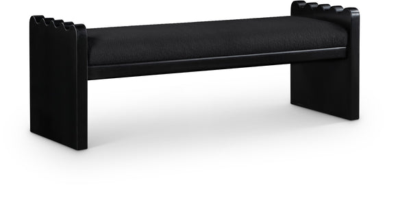 Meridian Furniture Sonia Art Deco Plush Velour Fur Upholstered Bench with Wood Base for Bedroom Entryway Black B 22038Black