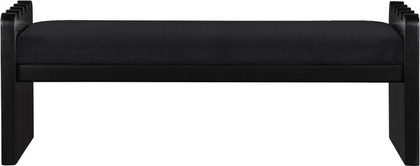 Meridian Furniture Sonia Art Deco Plush Velour Fur Upholstered Bench with Wood Base for Bedroom Entryway Black B 22038Black