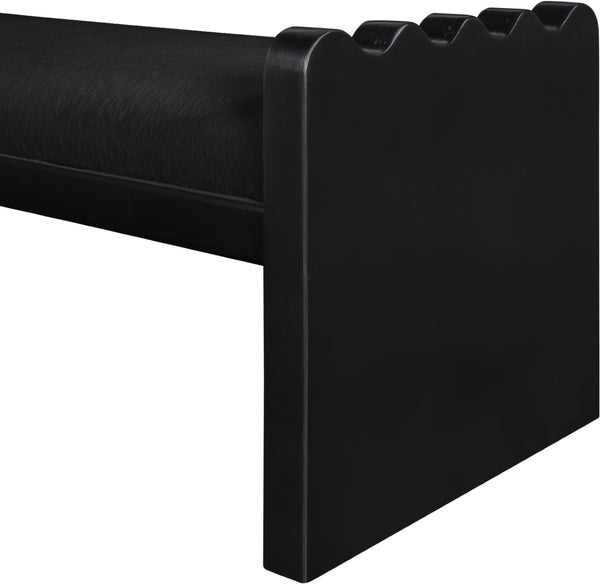 Meridian Furniture Sonia Art Deco Plush Velour Fur Upholstered Bench with Wood Base for Bedroom Entryway Black B 22038Black
