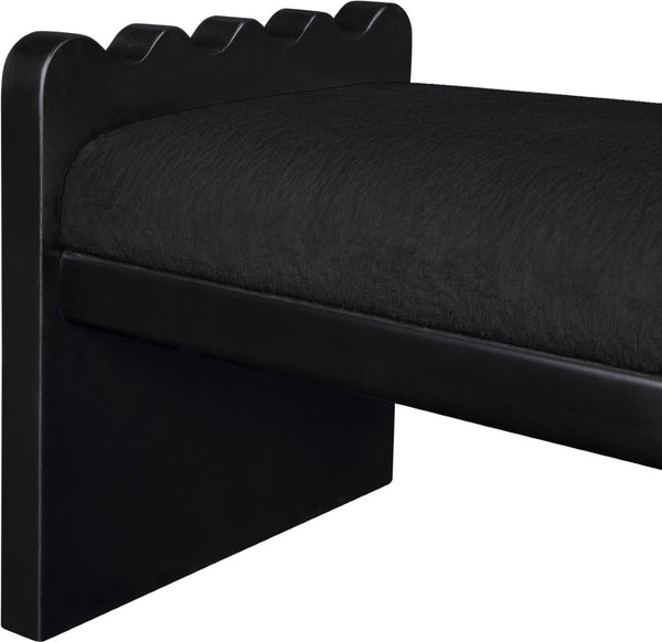 Meridian Furniture Sonia Art Deco Plush Velour Fur Upholstered Bench with Wood Base for Bedroom Entryway Black B 22038Black