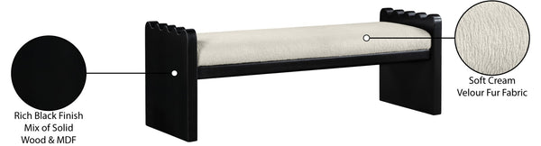 Meridian Furniture Sonia Art Deco Plush Velour Fur Upholstered Bench with Wood Base for Bedroom Entryway Cream B 22038Cream