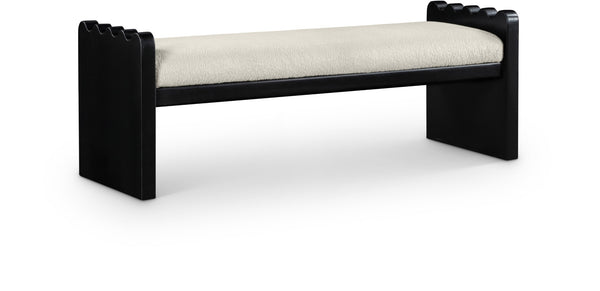 Meridian Furniture Sonia Art Deco Plush Velour Fur Upholstered Bench with Wood Base for Bedroom Entryway Cream B 22038Cream