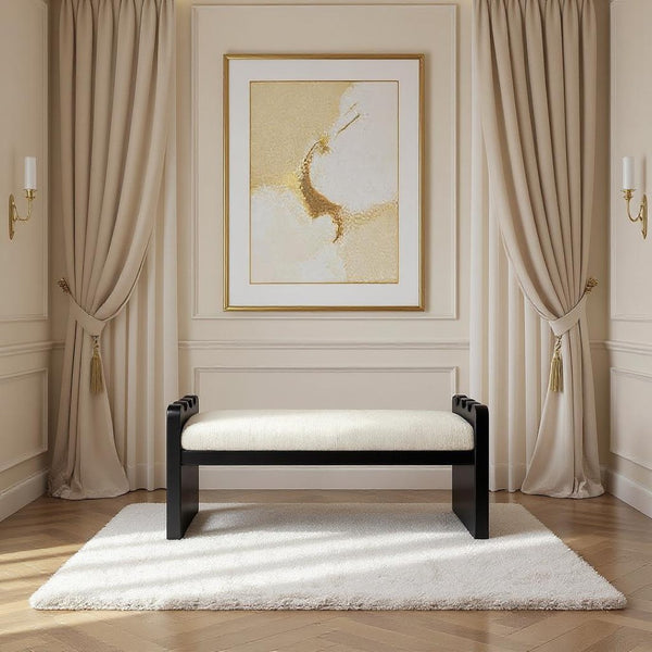 Meridian Furniture Sonia Art Deco Plush Velour Fur Upholstered Bench with Wood Base for Bedroom Entryway Cream B 22038Cream