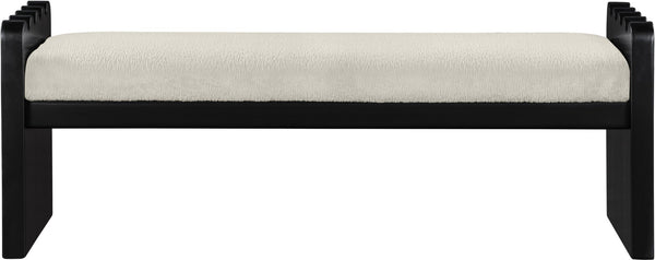 Meridian Furniture Sonia Art Deco Plush Velour Fur Upholstered Bench with Wood Base for Bedroom Entryway Cream B 22038Cream