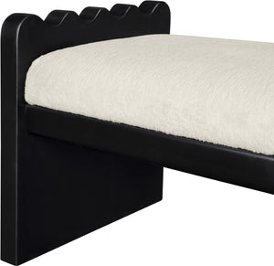 Meridian Furniture Sonia Art Deco Plush Velour Fur Upholstered Bench with Wood Base for Bedroom Entryway Cream B 22038Cream