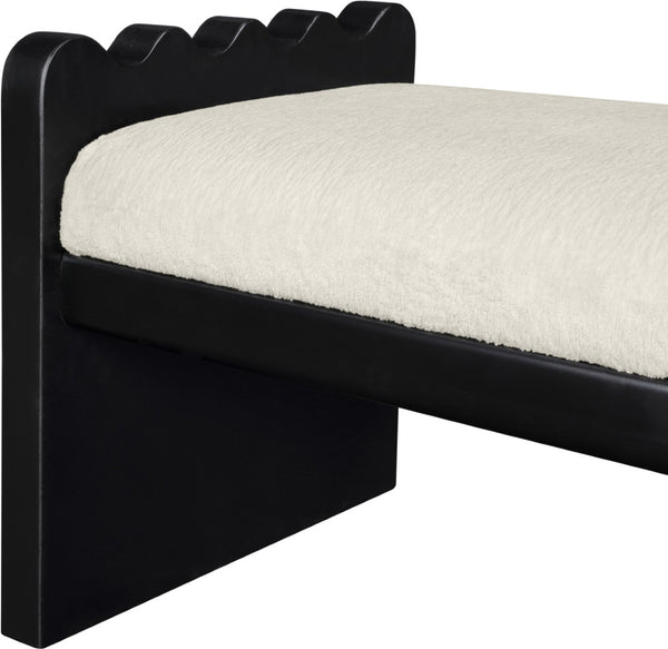 Meridian Furniture Sonia Art Deco Plush Velour Fur Upholstered Bench with Wood Base for Bedroom Entryway Cream B 22038Cream
