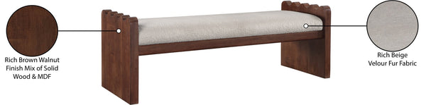 Meridian Furniture Sonia Art Deco Plush Velour Fur Upholstered Bench with Wood Base for Bedroom Entryway Beige C 22039Beige