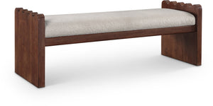 Meridian Furniture Sonia Art Deco Plush Velour Fur Upholstered Bench with Wood Base for Bedroom Entryway Beige C 22039Beige