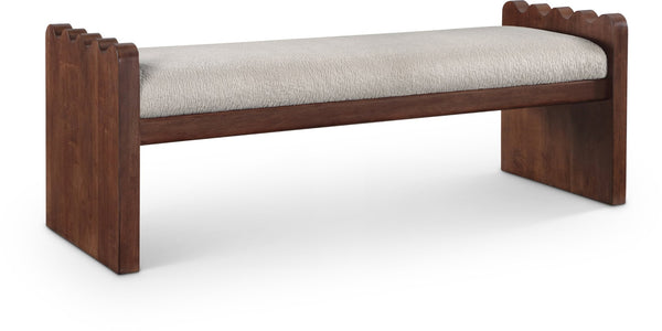 Meridian Furniture Sonia Art Deco Plush Velour Fur Upholstered Bench with Wood Base for Bedroom Entryway Beige C 22039Beige