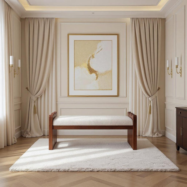 Meridian Furniture Sonia Art Deco Plush Velour Fur Upholstered Bench with Wood Base for Bedroom Entryway Beige C 22039Beige