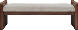 Meridian Furniture Sonia Art Deco Plush Velour Fur Upholstered Bench with Wood Base for Bedroom Entryway Beige C 22039Beige