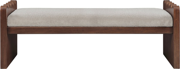 Meridian Furniture Sonia Art Deco Plush Velour Fur Upholstered Bench with Wood Base for Bedroom Entryway Beige C 22039Beige