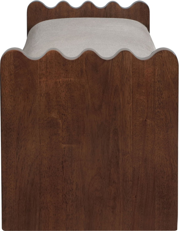 Meridian Furniture Sonia Art Deco Plush Velour Fur Upholstered Bench with Wood Base for Bedroom Entryway Beige C 22039Beige