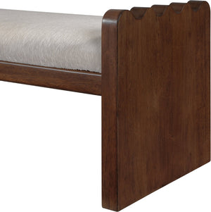 Meridian Furniture Sonia Art Deco Plush Velour Fur Upholstered Bench with Wood Base for Bedroom Entryway Beige C 22039Beige