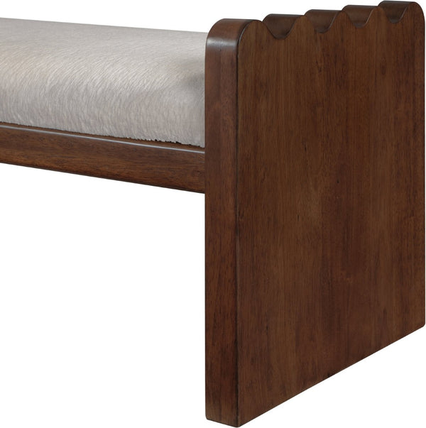 Meridian Furniture Sonia Art Deco Plush Velour Fur Upholstered Bench with Wood Base for Bedroom Entryway Beige C 22039Beige
