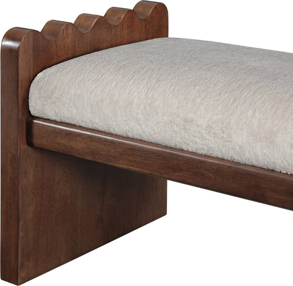 Meridian Furniture Sonia Art Deco Plush Velour Fur Upholstered Bench with Wood Base for Bedroom Entryway Beige C 22039Beige