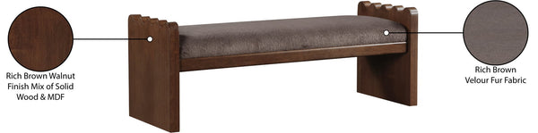 Meridian Furniture Sonia Art Deco Plush Velour Fur Upholstered Bench with Wood Base for Bedroom Entryway Brown C 22039Brown