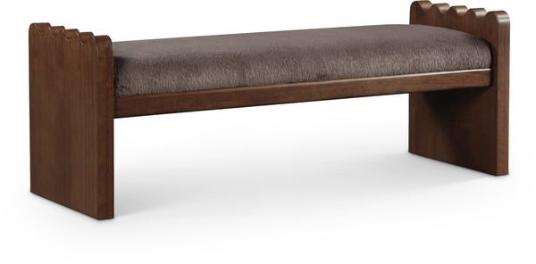 Meridian Furniture Sonia Art Deco Plush Velour Fur Upholstered Bench with Wood Base for Bedroom Entryway Brown C 22039Brown