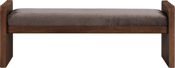 Meridian Furniture Sonia Art Deco Plush Velour Fur Upholstered Bench with Wood Base for Bedroom Entryway Brown C 22039Brown
