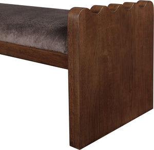 Meridian Furniture Sonia Art Deco Plush Velour Fur Upholstered Bench with Wood Base for Bedroom Entryway Brown C 22039Brown