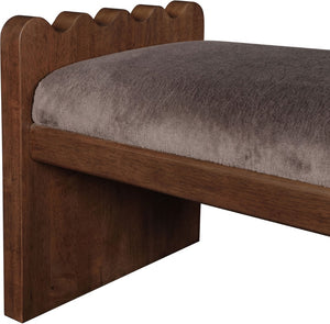 Meridian Furniture Sonia Art Deco Plush Velour Fur Upholstered Bench with Wood Base for Bedroom Entryway Brown C 22039Brown