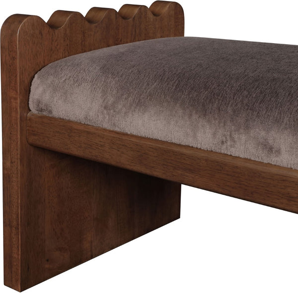 Meridian Furniture Sonia Art Deco Plush Velour Fur Upholstered Bench with Wood Base for Bedroom Entryway Brown C 22039Brown