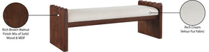 Meridian Furniture Sonia Art Deco Plush Velour Fur Upholstered Bench with Wood Base for Bedroom Entryway Cream C 22039Cream