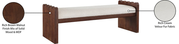 Meridian Furniture Sonia Art Deco Plush Velour Fur Upholstered Bench with Wood Base for Bedroom Entryway Cream C 22039Cream