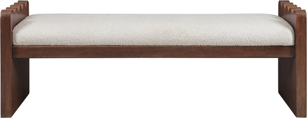 Meridian Furniture Sonia Art Deco Plush Velour Fur Upholstered Bench with Wood Base for Bedroom Entryway Cream C 22039Cream