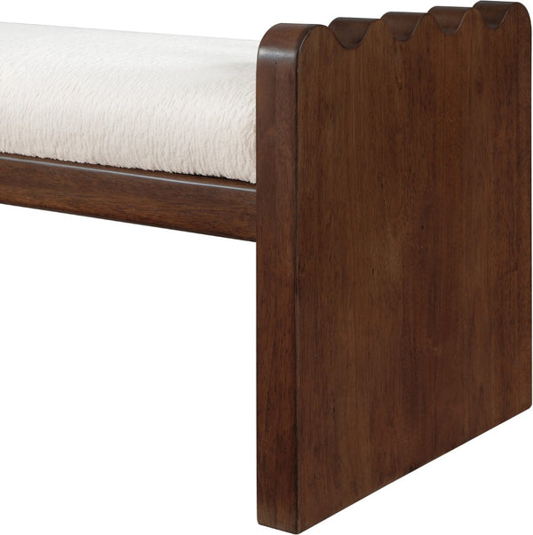 Meridian Furniture Sonia Art Deco Plush Velour Fur Upholstered Bench with Wood Base for Bedroom Entryway Cream C 22039Cream