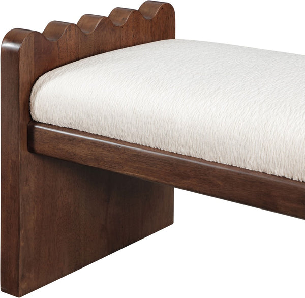 Meridian Furniture Sonia Art Deco Plush Velour Fur Upholstered Bench with Wood Base for Bedroom Entryway Cream C 22039Cream