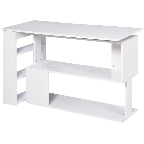 English Elm L Shaped Corner Desk with Rotating Joint Bookcase and S Shelf for Home Office White T3971P433586