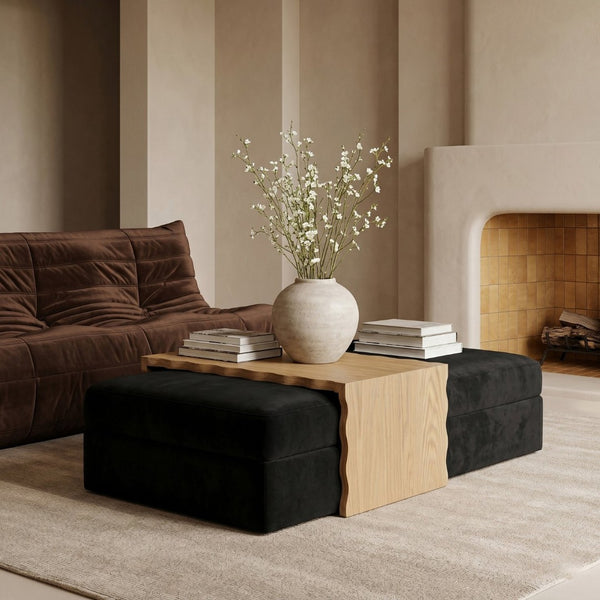 Meridian Furniture Woodra Velvet Ottoman Coffee Table Art Deco Plush Upholstered Living Room Accent Piece Black Style 1 22040Black-CT