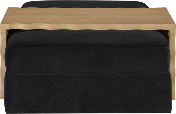 Meridian Furniture Woodra Velvet Ottoman Coffee Table Art Deco Plush Upholstered Living Room Accent Piece Black Style 1 22040Black-CT