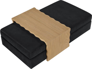 Meridian Furniture Woodra Velvet Ottoman Coffee Table Art Deco Plush Upholstered Living Room Accent Piece Black Style 1 22040Black-CT