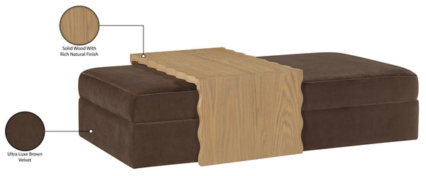 Meridian Furniture Woodra Velvet Ottoman Coffee Table Art Deco Plush Upholstered Living Room Accent Piece Brown Style 1 22040Brown-CT