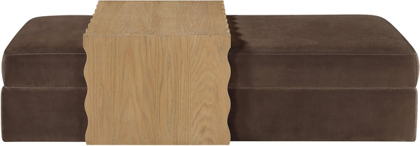 Meridian Furniture Woodra Velvet Ottoman Coffee Table Art Deco Plush Upholstered Living Room Accent Piece Brown Style 1 22040Brown-CT