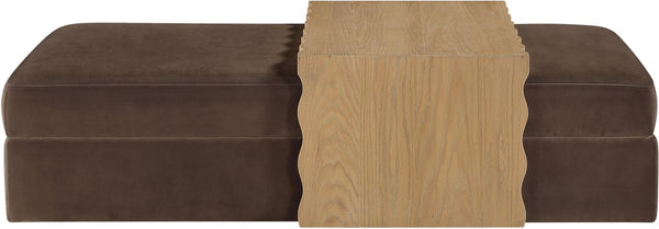 Meridian Furniture Woodra Velvet Ottoman Coffee Table Art Deco Plush Upholstered Living Room Accent Piece Brown Style 1 22040Brown-CT