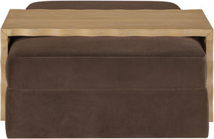 Meridian Furniture Woodra Velvet Ottoman Coffee Table Art Deco Plush Upholstered Living Room Accent Piece Brown Style 1 22040Brown-CT
