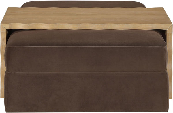 Meridian Furniture Woodra Velvet Ottoman Coffee Table Art Deco Plush Upholstered Living Room Accent Piece Brown Style 1 22040Brown-CT