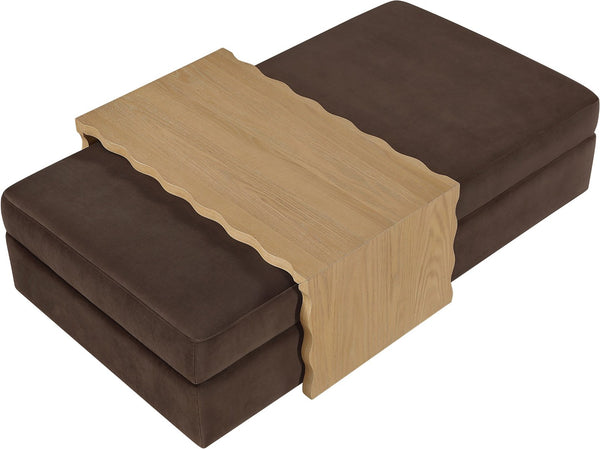 Meridian Furniture Woodra Velvet Ottoman Coffee Table Art Deco Plush Upholstered Living Room Accent Piece Brown Style 1 22040Brown-CT