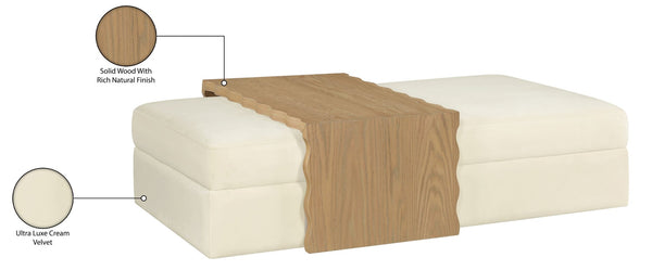 Meridian Furniture Woodra Velvet Ottoman Coffee Table Art Deco Plush Upholstered Living Room Accent Piece Cream Style 1 22040Cream-CT