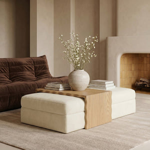 Meridian Furniture Woodra Velvet Ottoman Coffee Table Art Deco Plush Upholstered Living Room Accent Piece Cream Style 1 22040Cream-CT