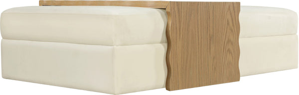 Meridian Furniture Woodra Velvet Ottoman Coffee Table Art Deco Plush Upholstered Living Room Accent Piece Cream Style 1 22040Cream-CT