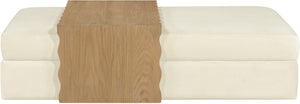 Meridian Furniture Woodra Velvet Ottoman Coffee Table Art Deco Plush Upholstered Living Room Accent Piece Cream Style 1 22040Cream-CT