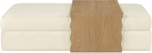 Meridian Furniture Woodra Velvet Ottoman Coffee Table Art Deco Plush Upholstered Living Room Accent Piece Cream Style 1 22040Cream-CT