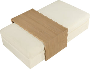 Meridian Furniture Woodra Velvet Ottoman Coffee Table Art Deco Plush Upholstered Living Room Accent Piece Cream Style 1 22040Cream-CT