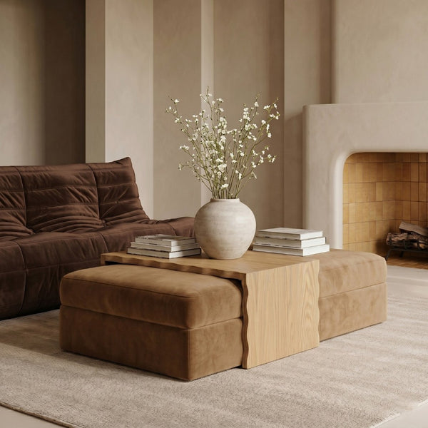 Meridian Furniture Woodra Velvet Ottoman Coffee Table Art Deco Plush Upholstered Living Room Accent Piece Saddle Style 1 22040Saddle-CT