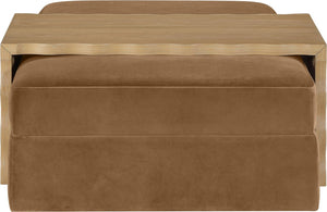 Meridian Furniture Woodra Velvet Ottoman Coffee Table Art Deco Plush Upholstered Living Room Accent Piece Saddle Style 1 22040Saddle-CT