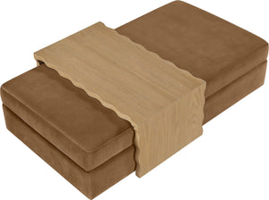 Meridian Furniture Woodra Velvet Ottoman Coffee Table Art Deco Plush Upholstered Living Room Accent Piece Saddle Style 1 22040Saddle-CT